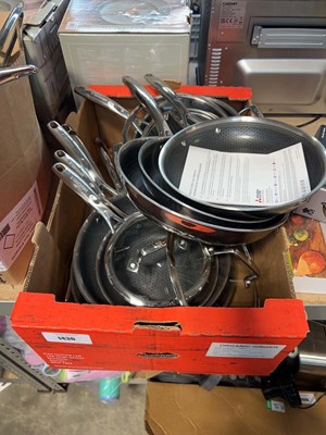 Lot 1436 - Crate containing a quantity of Henkels pans...