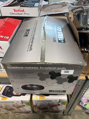 Lot 1438 - Boxed set of Pro Steel Fusion cookware pans