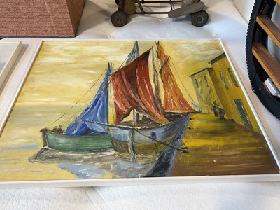 Lot 1170 - 2 acrylic on board paintings depicting boats