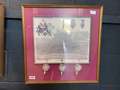 Lot 1171 - 3 pictures including a reproduction indenture,...