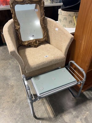 Lot 1081 - An upholstered commode chair and folding metal...