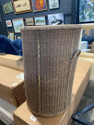 Lot 1184 - Large cylindrical wicker basket with further...