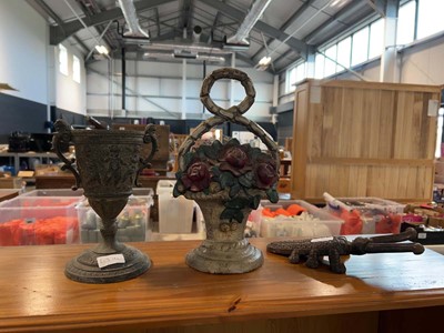 Lot 1084 - Metal objects to include door stop, a goblet...