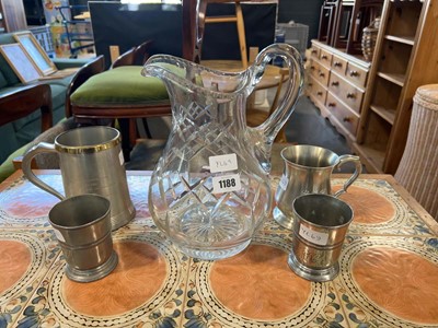 Lot 1188 - Cut glass single handled pitcher and four...