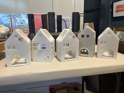 Lot 1089 - 5 modern white ceramic cottage lanterns