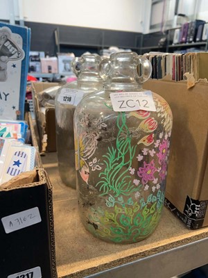 Lot 1218 - 2 glass demijohns including one hand decorated...
