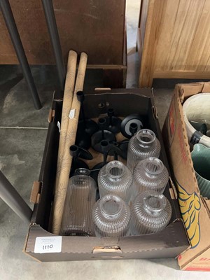 Lot 1110 - Crate of black metal candle holders and ribbed...