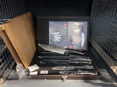 Lot 1239 - Damascus 5 piece cased knife set