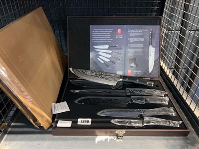 Lot 1240 - Damascus 5 piece cased knife set