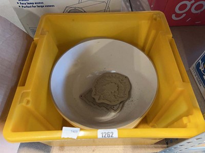 Lot 1262 - Yellow crate containing a large baking bowl...