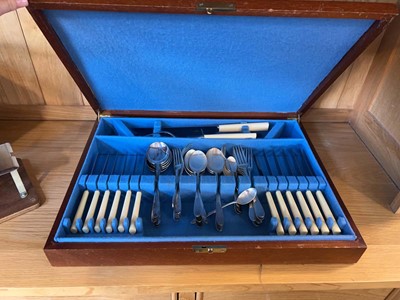 Lot 1128 - Wooden canteen of cutlery by Walker & Hall,...