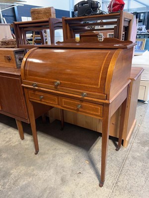Lot 1130 - An Edwardian mahogany inlaid cylinder top...