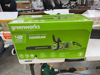Lot 2258 - Greenworks 48V cordless chainsaw with battery...