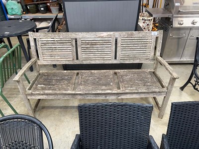Lot 2144 - Weathered wooden 3 seater garden bench