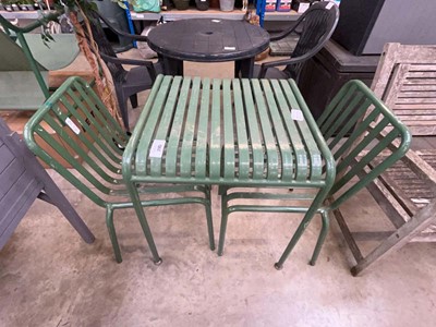 Lot 2145 - Decorative green metal 3 piece garden bistro...