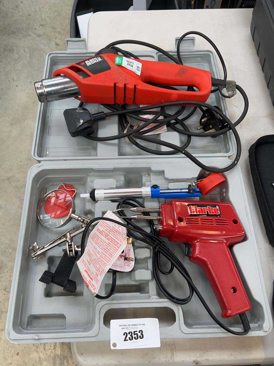 Lot 2353 - Cased Clark electric soldering gun, together...