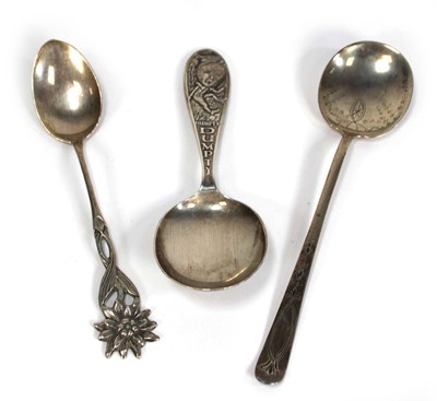 Lot 230 - A silver caddy/child's spoon decorated with a...