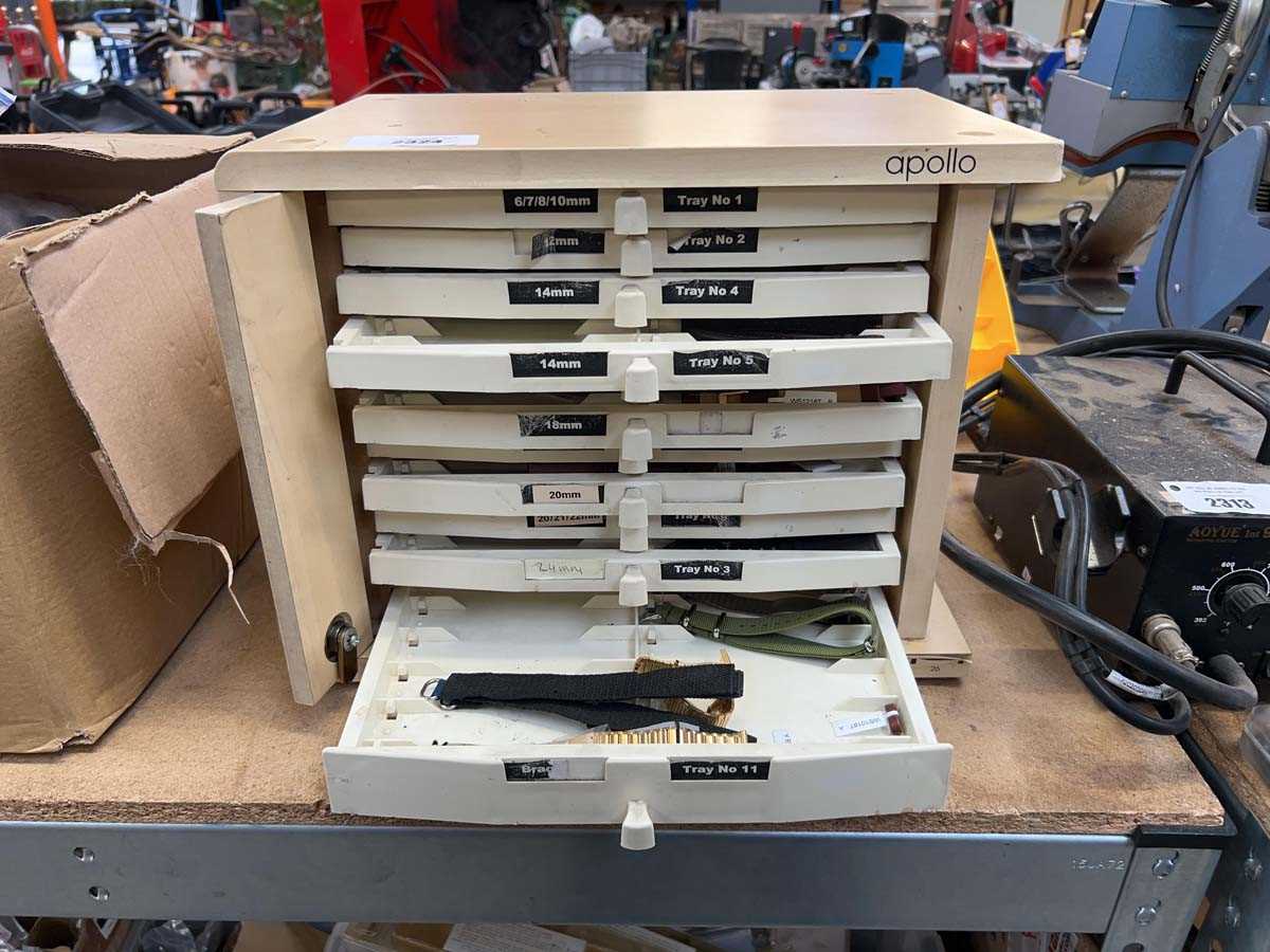 Lot 2324 - Wooden Apollo 11 drawer wristwatch strap...
