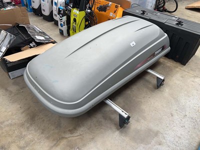 Lot 2393 - Thule car roof box mounted on 2 roof bars - no...