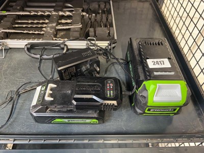Lot 2417 - Green Works 40v lithium battery together with...