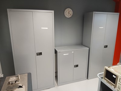 Lot 21 - 2x tall and 1x low Bisley silver two door...