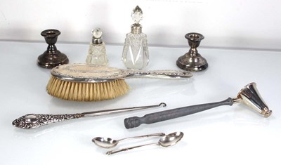 Lot 255 - A mixed group of silver comprising a hairbrush,...