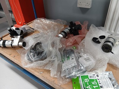 Lot 52 - Shelf of camera equipment, cables and other...