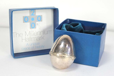 Lot 262 - A silver box of egg shaped form, maker RAL,...