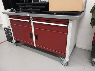 Lot 101 - 150cm mobile cabinet with grey top, 2x sliding...