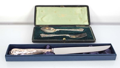 Lot 272 - A cased silver Christening knife and spoon,...