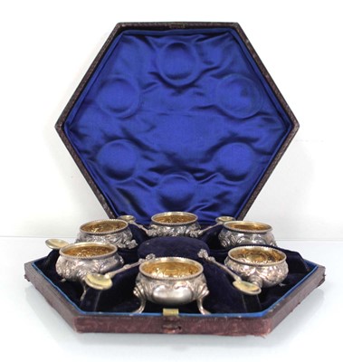 Lot 275 - A cased set of six silver and parcel gilt...