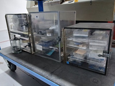 Lot 93 - 3 acrylic scientific storage boxes with contents