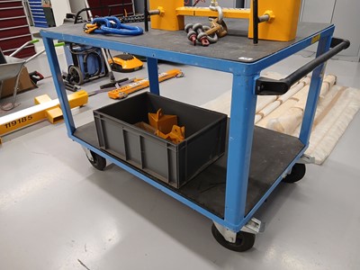Lot 179 - 125cm x 80cm platform blue metal frame 2 tier...