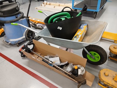 Lot 180 - Wheelbarrow, builders tub, watering can and a...