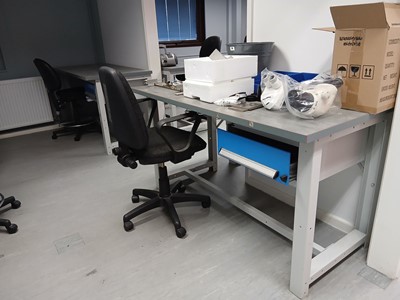 Lot 220 - 4 150cm grey top heavy duty engineers benches...