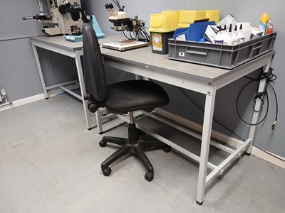 Lot 222 - 3 120cm QMP engineers benches with 2 chairs...