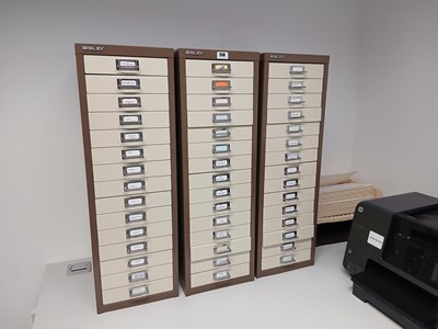 Lot 256 - 3 Bisley multi drawer filing cabinets in...
