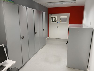 Lot 270 - 3 tall Bisley silver 2 door stationary...