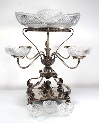 Lot 315 - A silver plated five branch table centre...