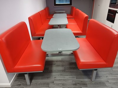 Lot 281 - 5 canteen table and booth seat sets, grey...
