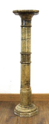 Lot 25 - A moss marble stand of cylindrical form, h. 98 cm