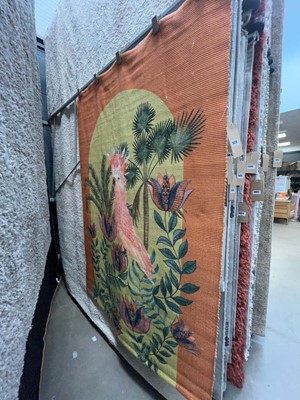 Lot 5029 - Medium size rug with cockatoo on orange...