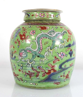 Lot 188 - A Chinese clobbered ware ginger jar and cover...