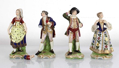 Lot 192 - Two pairs of Derby style figures, each...