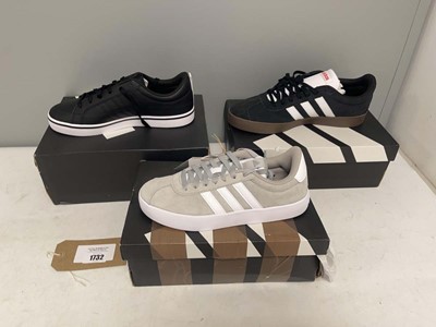 Lot 3x Boxed pairs of Adidas trainers in various...