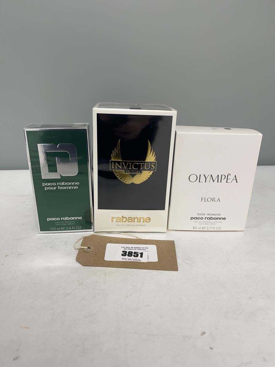 Lot 3x Paco Rabanne perfumes olympea, invictus &...