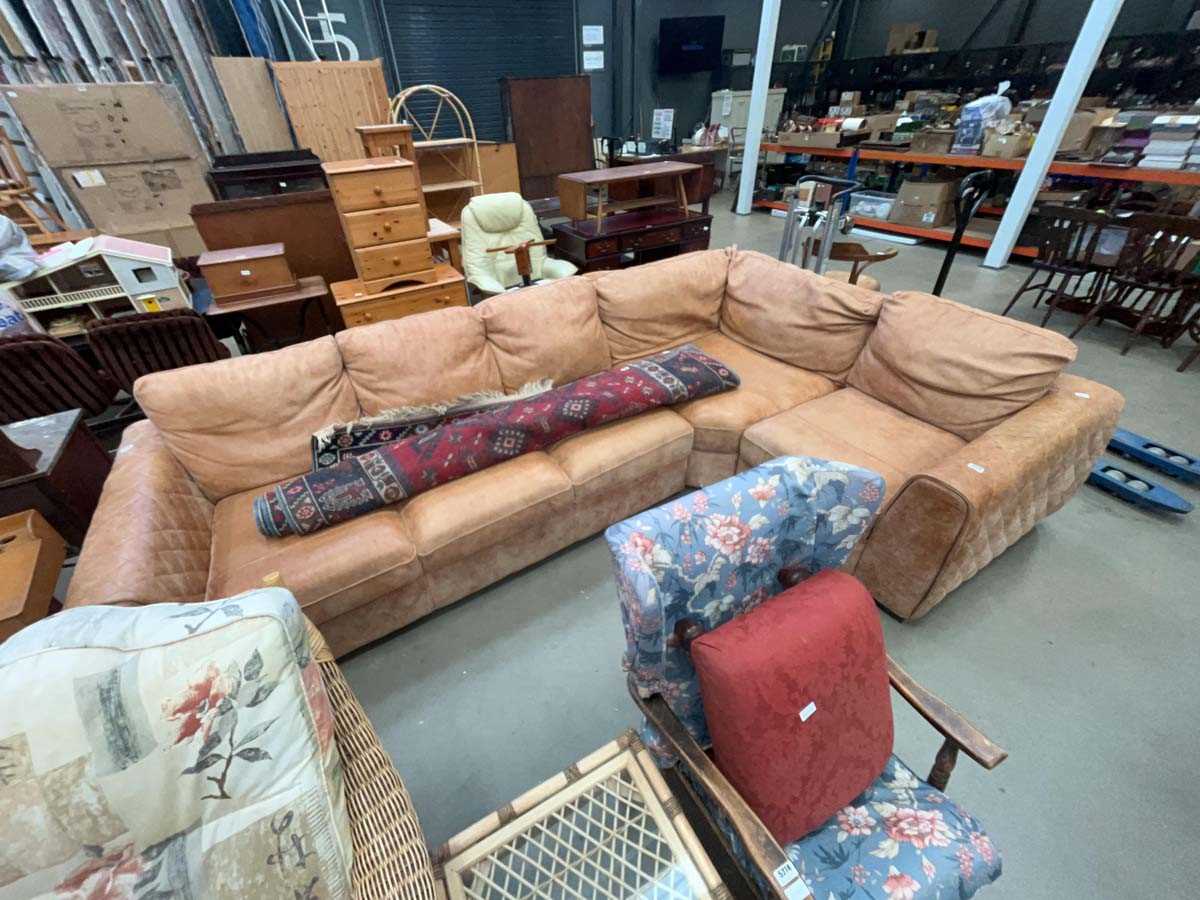 Lot 5275 - Large tan leather corner sofa