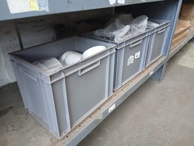 Lot 673 - Five plastic stacking crates containing mostly...