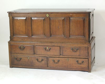 Lot 58 - An 18th century oak two-section mule chest,...