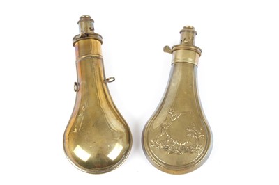 Lot 12 - Two brass powder flasks by G & J.W Hawksley...
